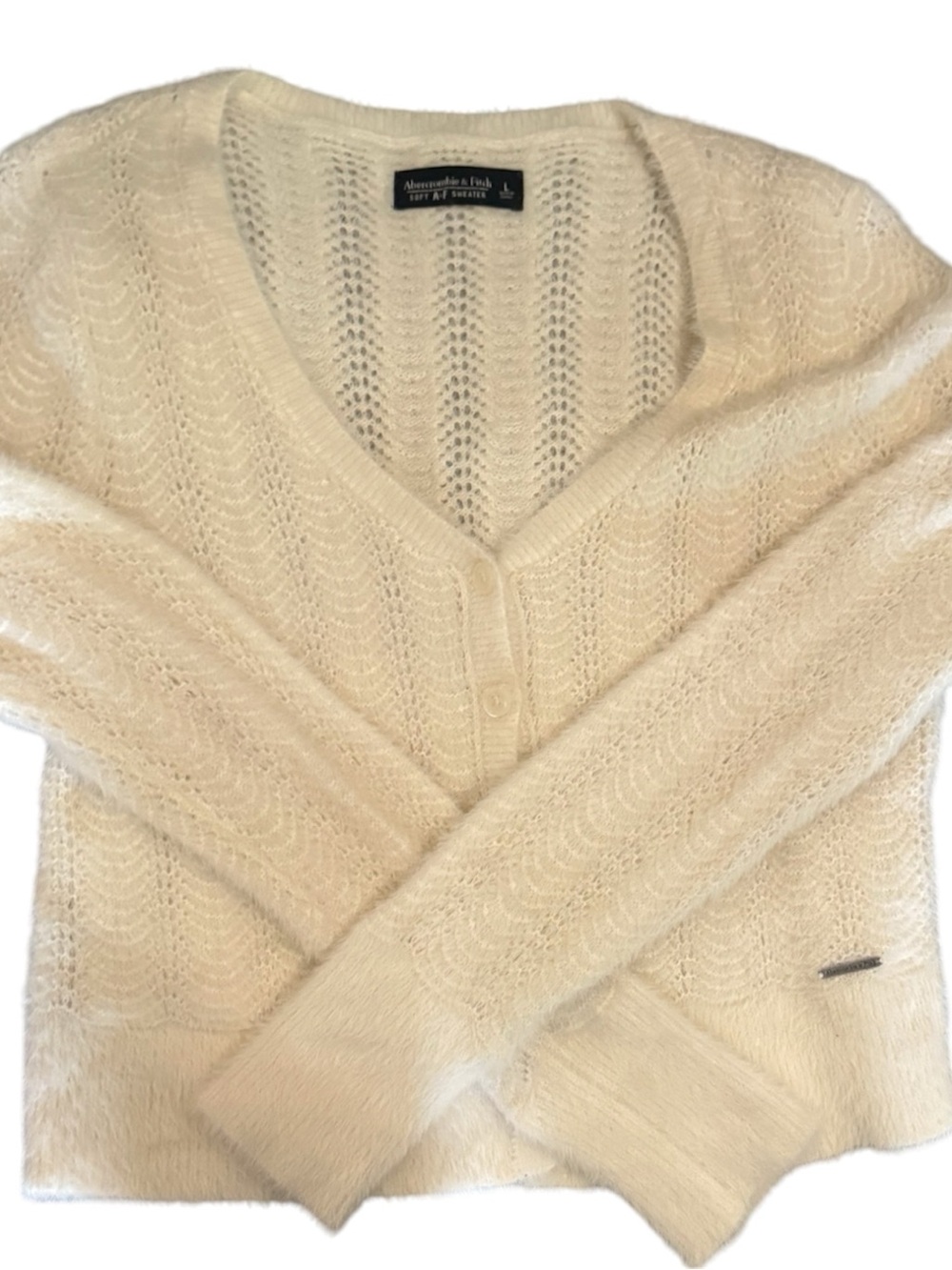 Abercrombie & Fitch Soft A&F Sweater Cream Fuzzy Cardigan Large